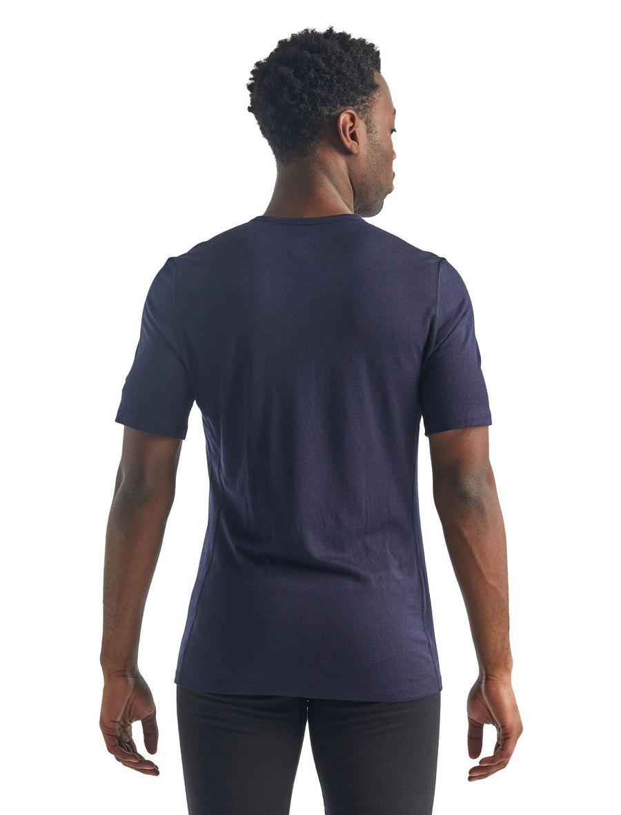 Midnight Navy Men's Icebreaker Merino 200 Oasis Short Sleeve Crewe Thermal Top Base Layers | USA 1388YXFU